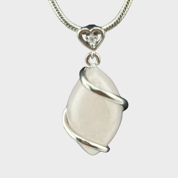 Silver Wrapped White Moonstone Necklace Silver CZ Heart Bail - Picture 6 of 10